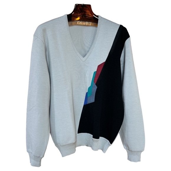 VTG St. Croix Knits Pure Wool & Ultrasuede V-neck Pullover Sweater Gray Size M - Picture 1 of 11